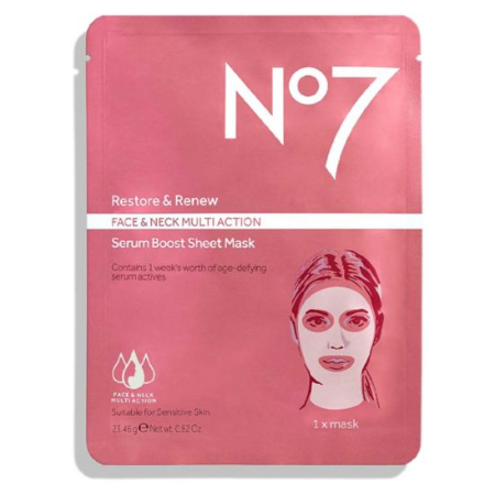 No7 Restore & Renew FACE & NECK MULTI ACTION Serum Boost Sheet Mask
